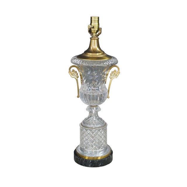 Hollywood Regency 2 Baccarat French Empire Neoclassical Crystal Spiral Glass Urn Table Lamps Pair For Sale - Image 3 of 16