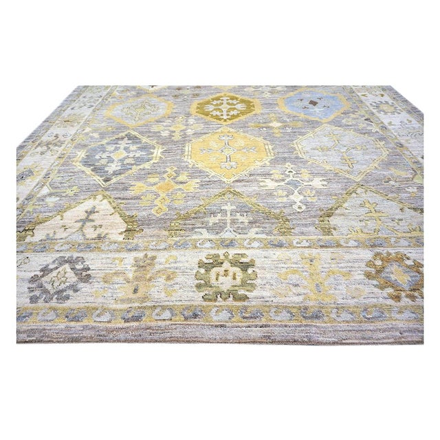 21st Century Turkish Oushak 11x15 Grey, Ivory, Olive & Yellow Handmade Area Rug #1144074 For Sale - Image 9 of 14