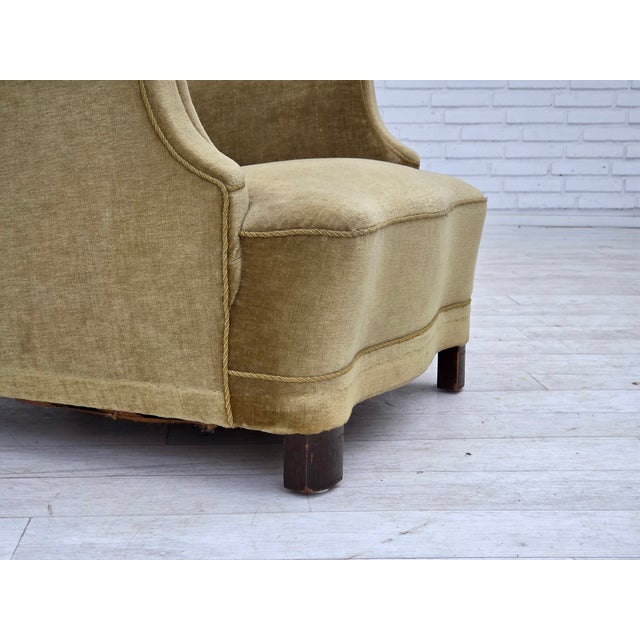 Vintage Danish Lounge Chair in Green Furniture Velour and Oak, 1960s For Sale - Image 11 of 18