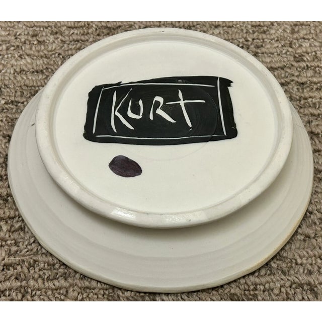 Early 21st Century Kurt Anderson Pottery Contemporary Style Girl With Hands Raised Motif Shallow Bowl (21st Century) (American) For Sale - Image 5 of 5