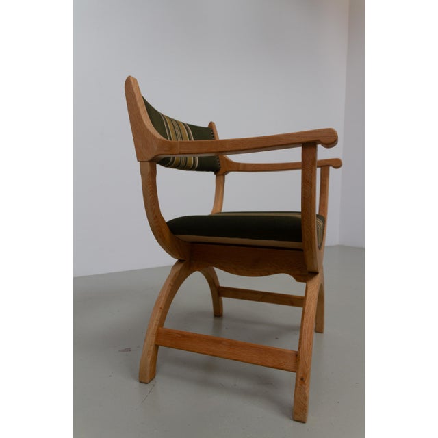 Danish Kurul Armchair in Oak and Striped Green Wool by Henning Kjærnulf, 1960s For Sale - Image 10 of 18