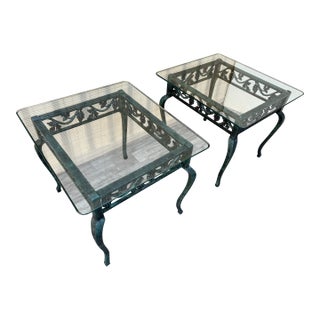 A Pair of Late 20th Century Cast Iron Glass Top Side Tables. For Sale