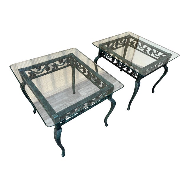 A Pair of Late 20th Century Cast Iron Glass Top Side Tables. For Sale