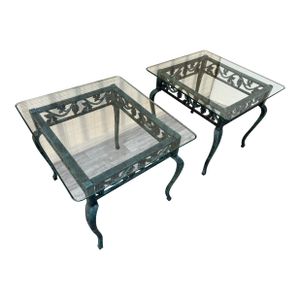 A Pair of Late 20th Century Cast Iron Glass Top Side Tables.