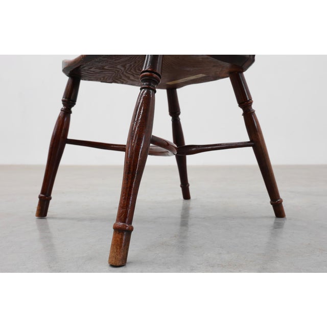 Wood English Windsor Armchair with Oak Seat and Spindle Back, 1800s For Sale - Image 7 of 13
