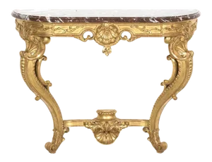 Fine 19th Century French Louis XV Rococo Style Giltwood Wall Console With Marble