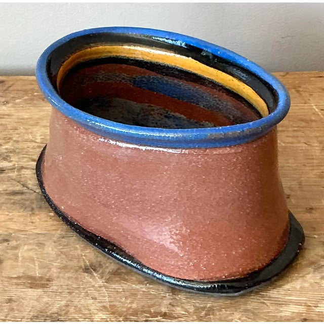 Contemporary Vintage Boho Studio Pottery Oval Bowl For Sale - Image 3 of 9