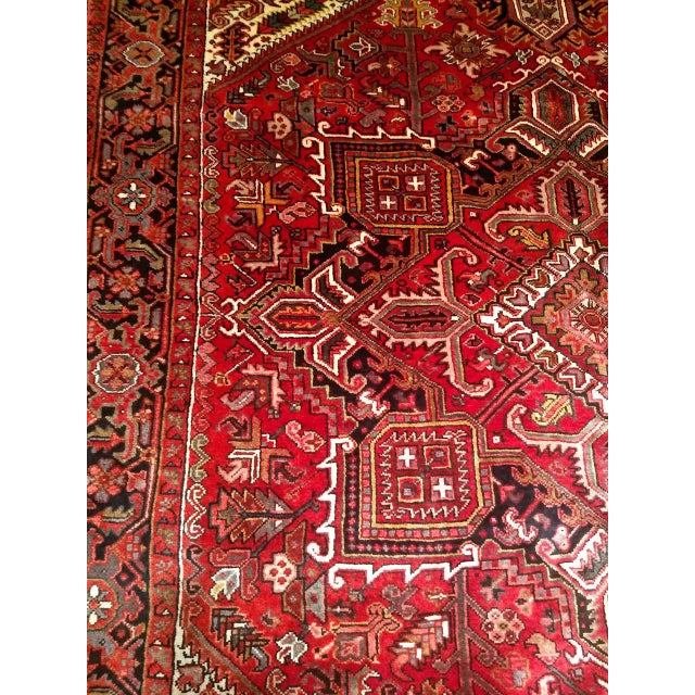 Red Vintage Heriz Rug, Hand-Knotted Wool, Geometric Medallion Pattern, Red & Navy, 8x10 For Sale - Image 8 of 10