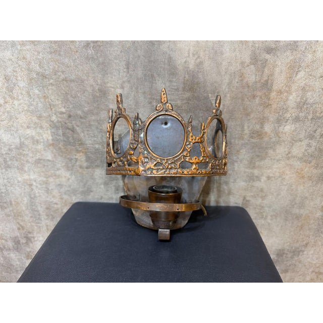 1970s Gothic Revival Crown Metal Wall Sconce For Sale - Image 9 of 11