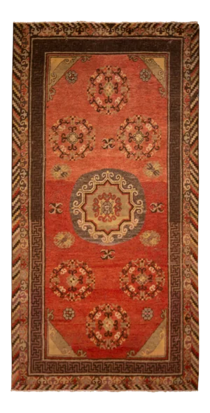 Antique Khotan Rug Red and Beige Medallion Pattern