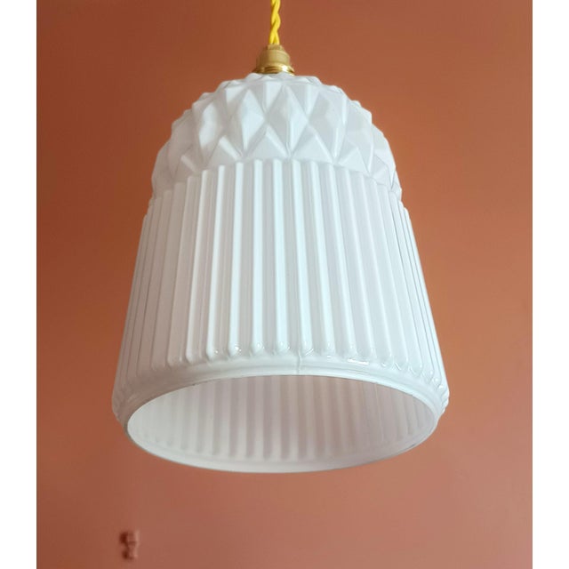 Glass Vintage White Glass Pendant Lights, 1990s, Set of 2 For Sale - Image 7 of 10