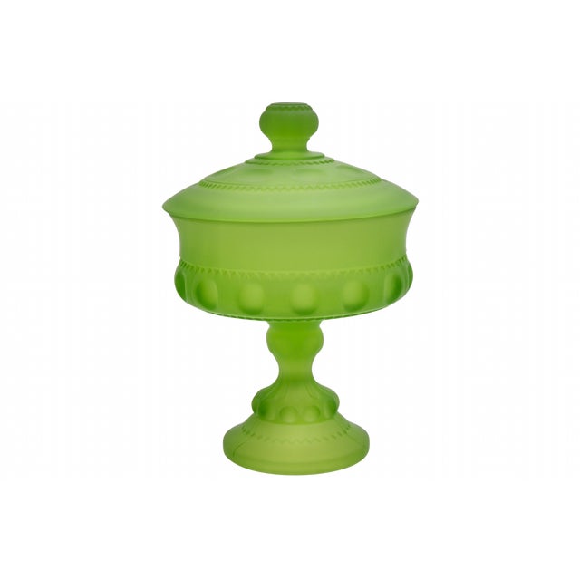 Mid-Century Modern Chartreuse Green Satin Glass 8" Pedestal Bowl For Sale - Image 3 of 3