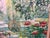 Wood Vintage Acrylic on Canvas Painting of Flowers & Trees by a Bridge Over a Small Brook For Sale - Image 7 of 10