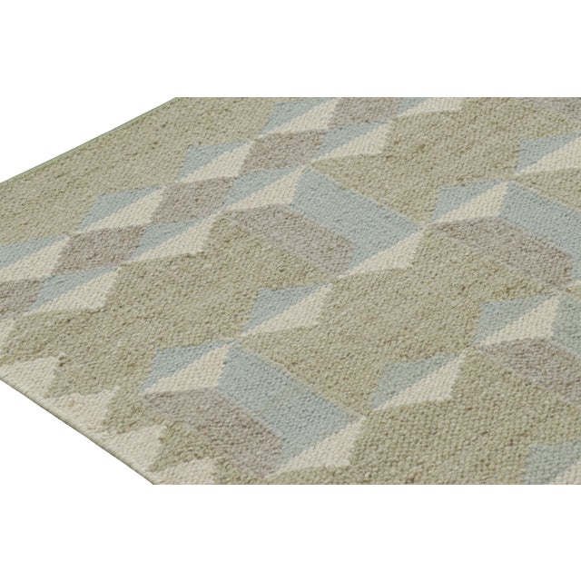 Rug & Kilim’s Scandinavian Style Rug in Beige, White and Blue Geometric Patterns For Sale In New York - Image 6 of 7