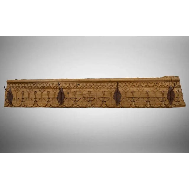 Wood Antique Wood Handcarved Wall Coat Rack, 1890s For Sale - Image 7 of 13