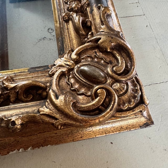 Gold Antique German Gilded Wood and Stucco Rococo Revival Mirror with Original Mercury Glass, 1850 For Sale - Image 8 of 18