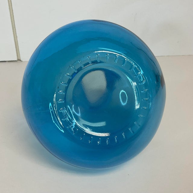 Turquoise Vintage Portuguese Hand Crafted Turquoise Glass Bulb Vase. For Sale - Image 8 of 8