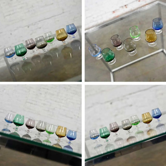 Glass Vintage Set of 21 Blown Glass Multi Color Small Cocktail Snifters Cordials or Shot Glasses 3 Sizes For Sale - Image 7 of 13