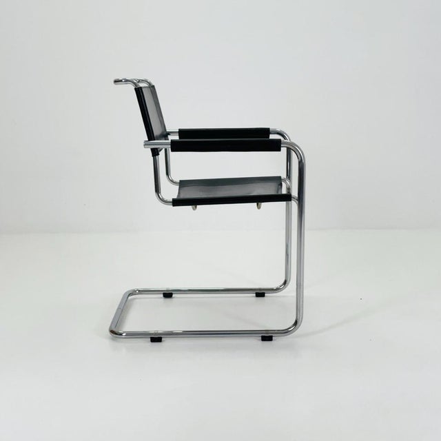 Mart Stam Mid-Century Black Leather S34 Cantilever Armchair by Mart Stam for Thonet, 1980s For Sale - Image 4 of 11