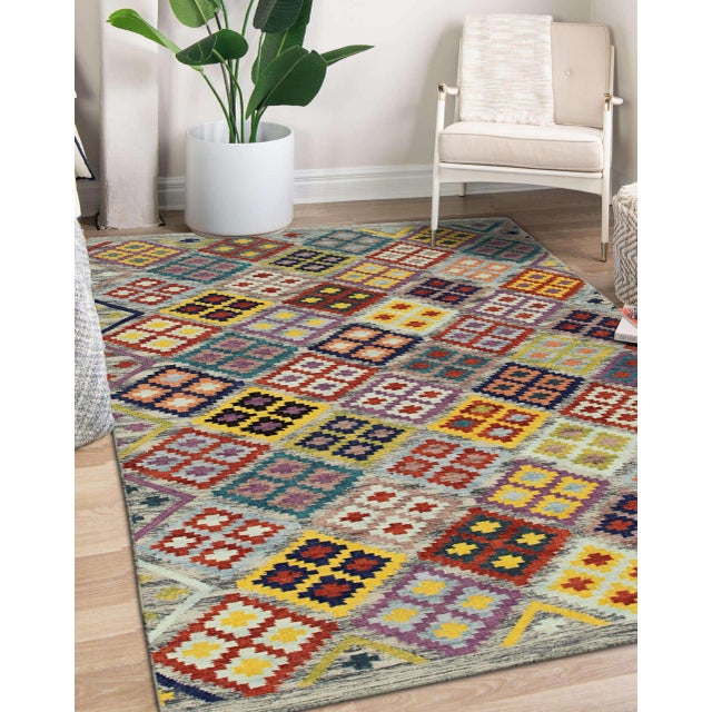 5x8 Nadia Kilim Multicolor Geometric Modern Flatweave Wool Carpet Rug For Sale - Image 4 of 6