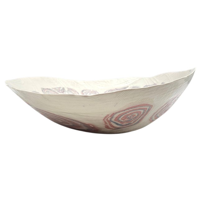 Organic Porcelain Art Centerpiece Bowl, Hand-Impressed Abstract Surface, 16.75" For Sale In San Francisco - Image 6 of 13