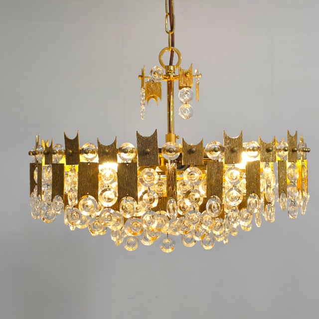 Mid-Century Modern Brutalist Brass and Glass Chandelier by Sciolari for Palwa, 1970s For Sale - Image 3 of 12