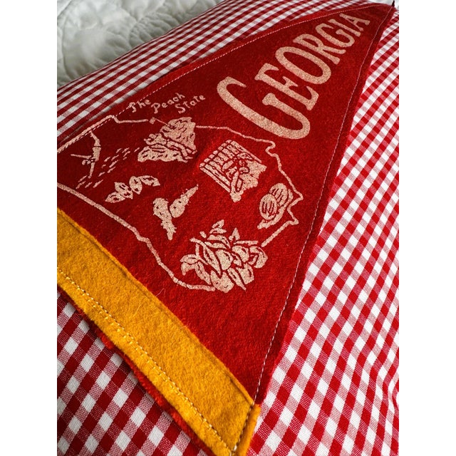 Description: Vintage Georgia Felt Pennant from around the 1960s New red gingham woven cotton fabric is used to create this...
