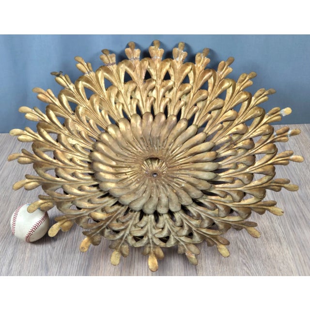 1950s Gold Metal Tole Sunburst Shade for Ceiling Light Fixture, Made in Italy For Sale - Image 16 of 18