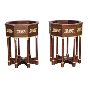 Early 20th Century Pair of Mahogany Empire Style Columns Cellarettes or Plant Stands Bronze Accents
