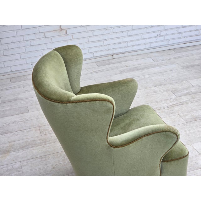 Scandinavian Armchair in Green Furniture Velour and Oak Wood Legs, 1960s For Sale - Image 12 of 18