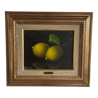 Mid 20th Century Antonio Gusini Still Life Oil Painting of Lemons, Framed For Sale