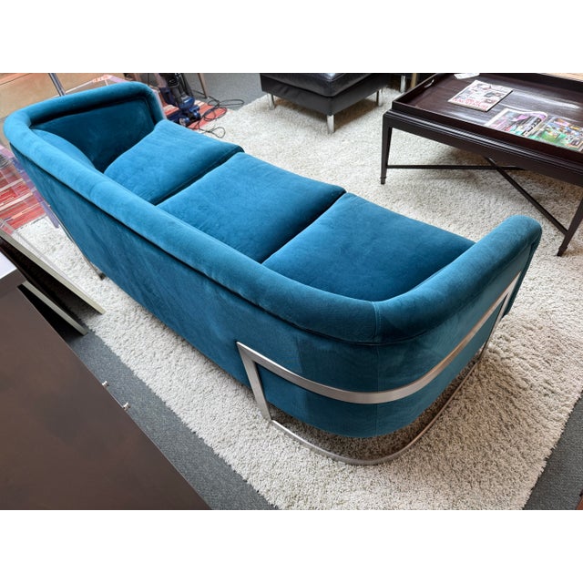 2010s Jonathan Adler Bacharach Velvet Sofa, Peacock Blue For Sale - Image 5 of 12