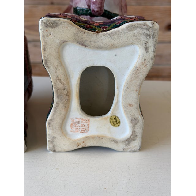 Rose Pair of Chinese Export Famille Rose Style Elephant Bookends or Decorative Objects For Sale - Image 8 of 11