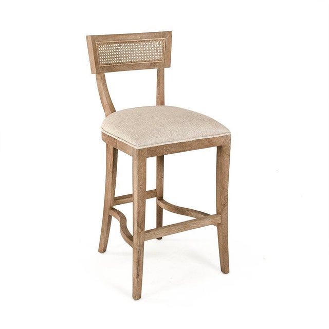 Carvell Cane Back Bar Stool - Linen / Weathered Oak Frame For Sale - Image 4 of 4