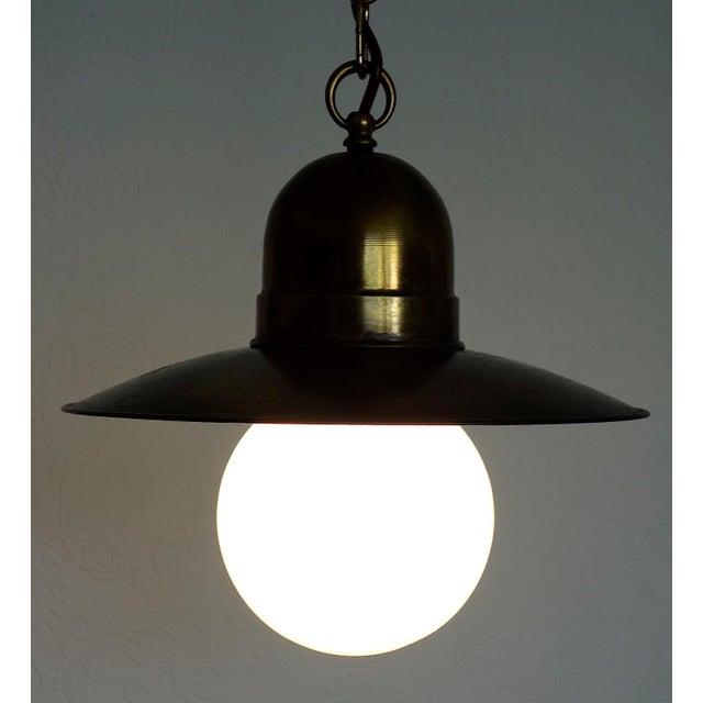 Metal Antique Brass and Glass Pendant Lamp, 1950s For Sale - Image 7 of 9