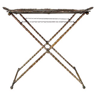 Silvered Bronze Tray Table with Faux Bamboo Stand, 1950s For Sale