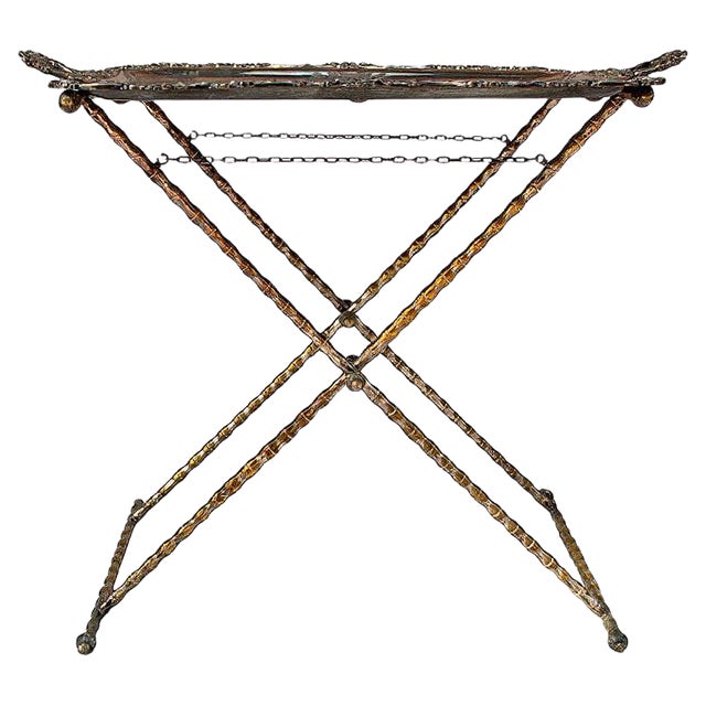 Silvered Bronze Tray Table with Faux Bamboo Stand, 1950s For Sale