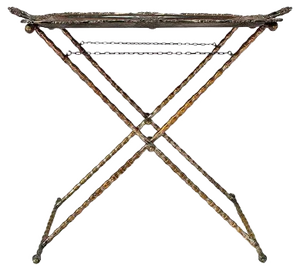 Silvered Bronze Tray Table with Faux Bamboo Stand, 1950s