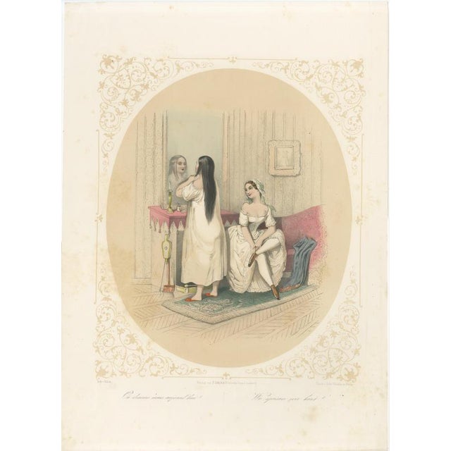 Bülow, Set of Three Erotic Boudoir Lithographs, 1850, Lithograph For Sale - Image 3 of 13