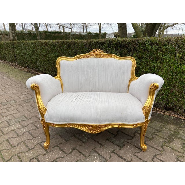 Late 20th C French Louis XVI Off-White Velvet Gilt Beech Settee 1pc For Sale - Image 15 of 15