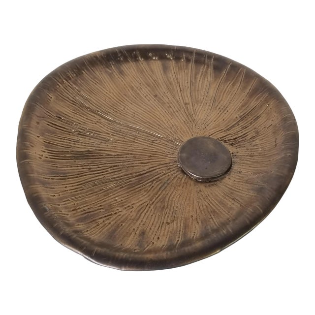 80s Vintage Handcrafted Free-Form Decorative Art Pottery Dish For Sale