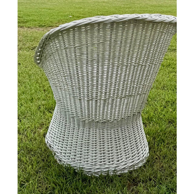 Set of (2) Vintage Wicker Rattan Barrel/Bucket Style Chairs For Sale - Image 10 of 14