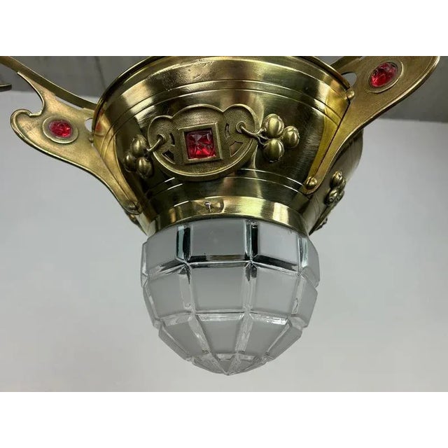 Brass Jugendstil Pendant with Red Crystals, 1890s For Sale - Image 3 of 10