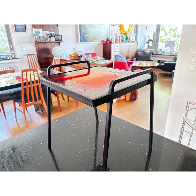 Wrought Iron and Ceramic Side Table by Frères Cloutier, France, 1950 For Sale - Image 4 of 8