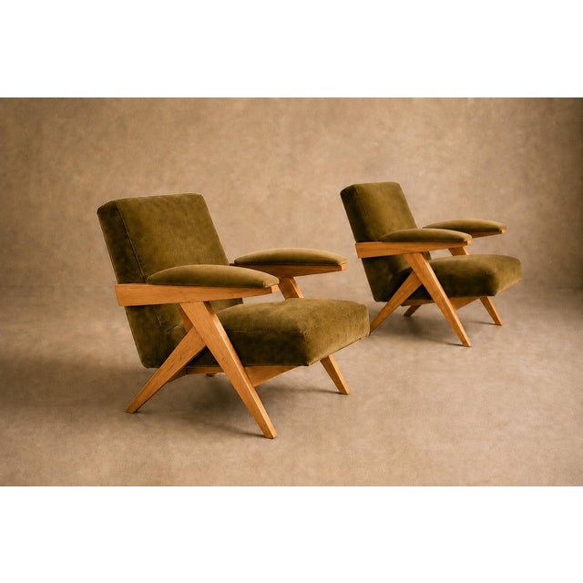 José Zanine Caldas Pair of Brazilian Modern Armchairs in Pau Marfim & Olive Mohair, Brazil, 1950s For Sale - Image 14 of 18