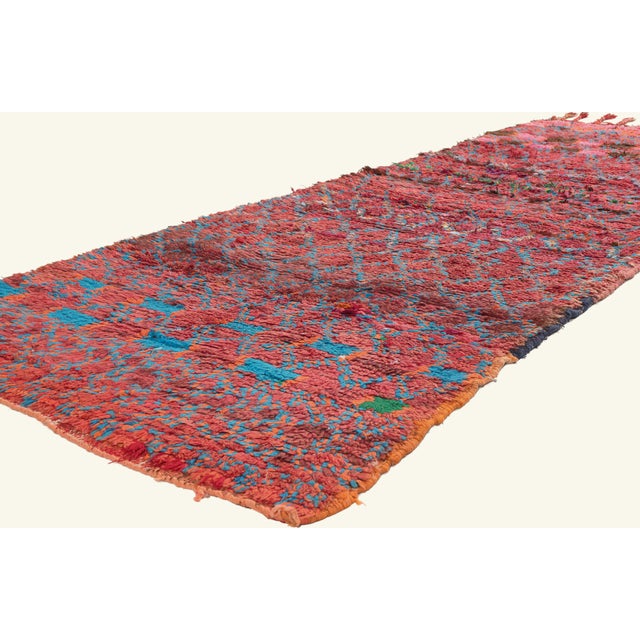 22030 Vintage Boujad Boucherouite Moroccan Rug, 03'03 x 09'03. The Eternal Lattice: A Vintage Boujad Moroccan Masterpiece...
