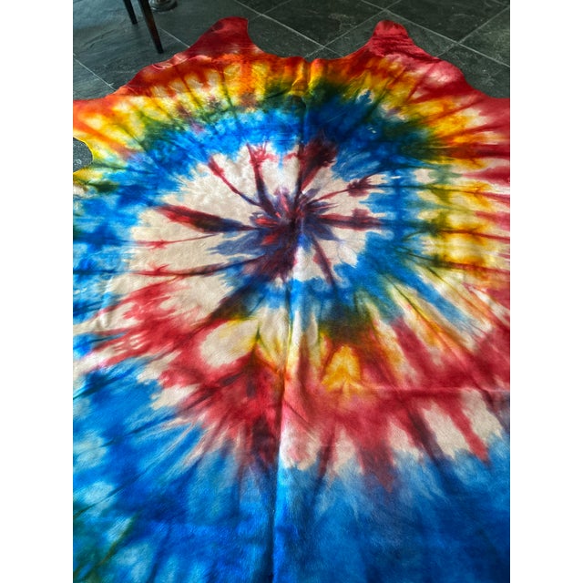 Tie-Dye Brazilian Cowhide 7'3" X 7'6" For Sale - Image 4 of 6