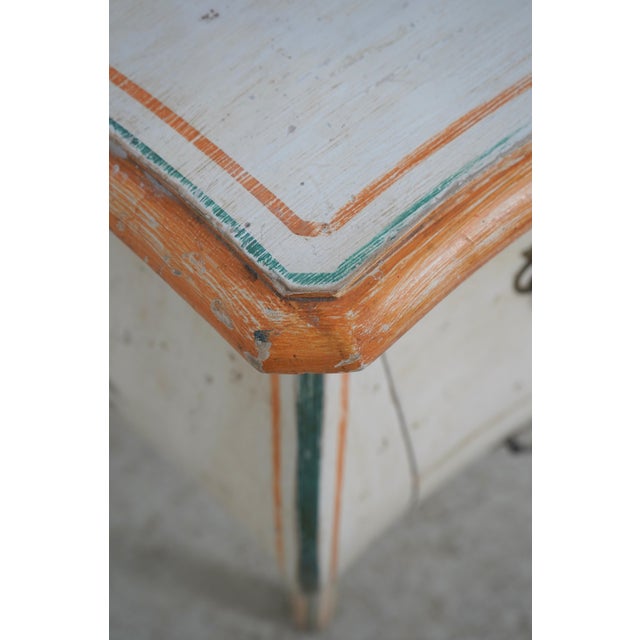 White Venetian Paint Decorated 2 Drawer Bombe Commode Chest For Sale - Image 8 of 18