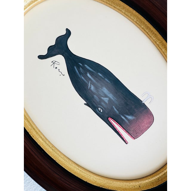 Nautical Original Hand-Painted Whale Painting, Framed For Sale - Image 3 of 3