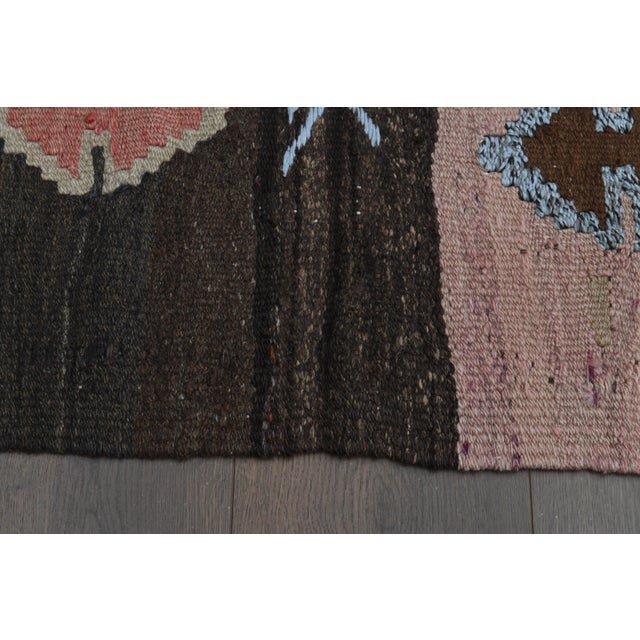 1970s Vintage Turkish Oushak Handmade Wool Cotton Pink Kilim Runner Rug For Sale - Image 4 of 11